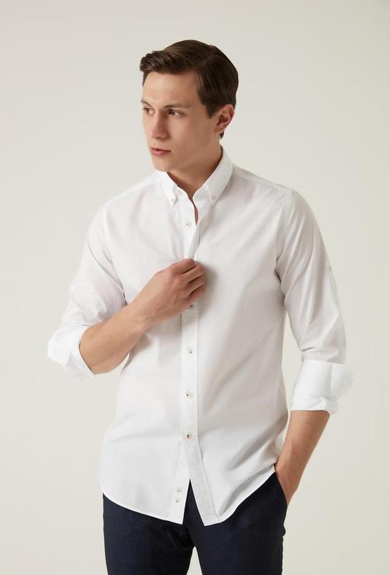 پیراهن مردانه برند دامات تویین ( DAMATTWEEN ) مدل پیراهن دکمه دار یقه مستقیم Damat Slim Fit سفید - کدمحصول 218620|پیشنهاد محصول