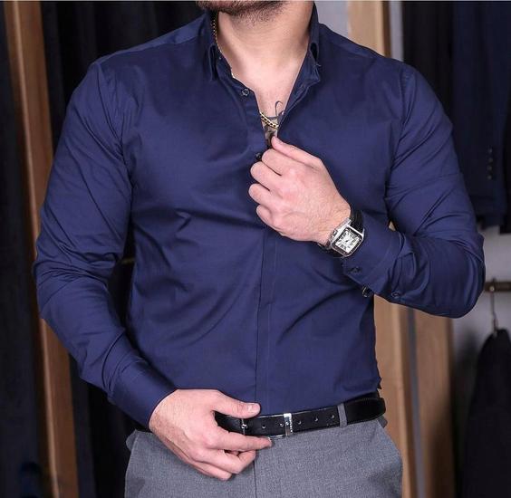 پیراهن سرمه ای پارچه‌ ساتن کش - XXL ا Navy shirts for satin-pulling fabric|پیشنهاد محصول