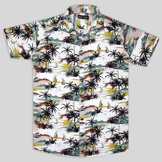 پیراهن هاوایی سفید مردانه طرح نخل کد 124033-6|پیشنهاد محصول