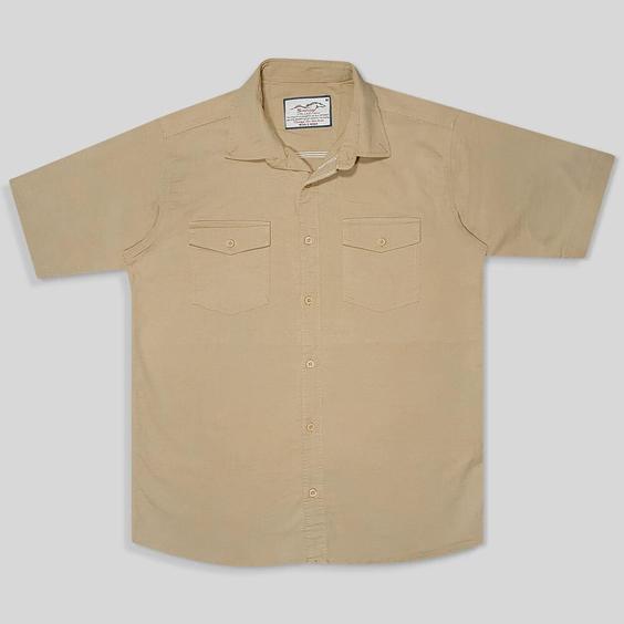 پیراهن کتان دو جیب آستین کوتاه مردانه خاکی 124029-2|پیشنهاد محصول