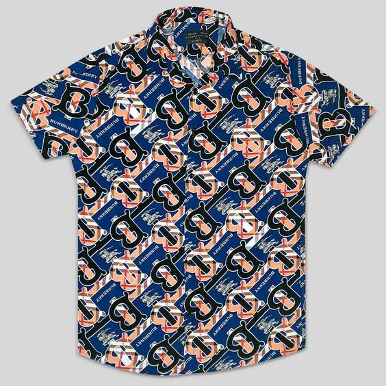 پیراهن هاوایی سورمه ای مردانه طرح burberry کد 124031-23|پیشنهاد محصول