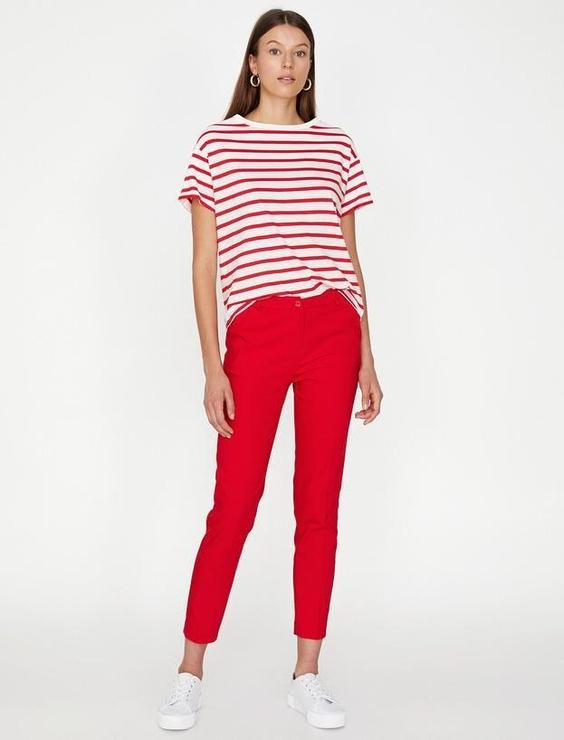 شلوار روزمره زنانه قرمز کوتون 8YAK43813EW428 ا Cep Detaylı Pantolon|پیشنهاد محصول