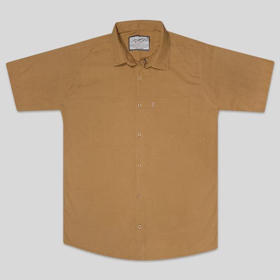پیراهن نخی آستین کوتاه مردانه جیب دار خردلی 124012-1|پیشنهاد محصول