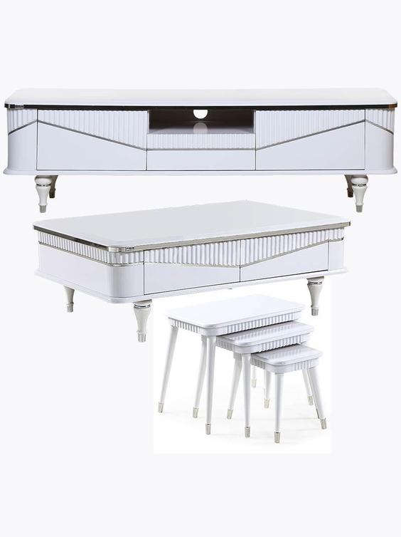ست میز تلویزیون، جلو مبلی و عسلی مدرن چوب مدل M40 سفید|پیشنهاد محصول