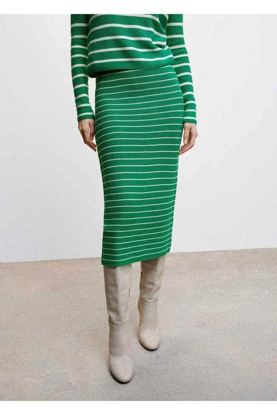 دامن بلند زنانه سبز مانگو ا Çizgili Triko Etek|پیشنهاد محصول