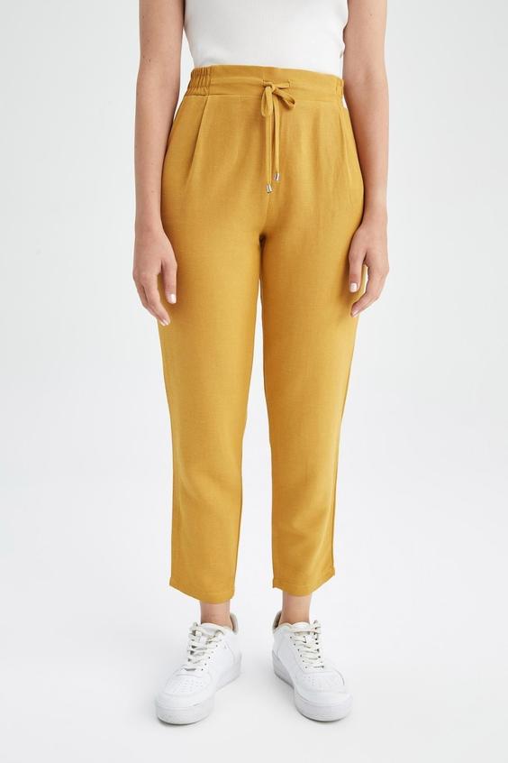 شلوار راحتی زنانه زرد دیفاکتو ا Jogger Yüksek Bel Cepli Keten Karışımlı Pantolon|پیشنهاد محصول