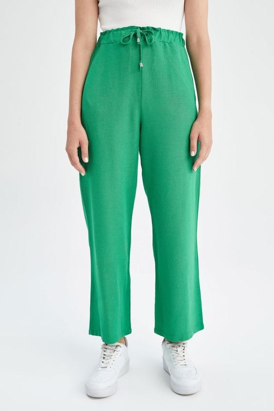 شلوار راحتی زنانه سبز دیفاکتو ا Geniş Paça Yüksek Bel Cepli Keten Karışımlı Pantolon|پیشنهاد محصول