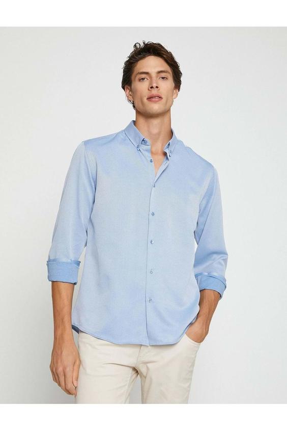 پیراهن آستین بلند مردانه آبی کوتون ا Erkek Giyim Gömlek 3wam60185hw Mavi|پیشنهاد محصول
