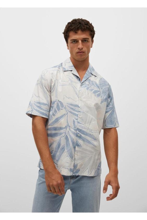 پیراهن آستین کوتاه مردانه آبی برند mango ا Erkek Mavi Regular Kesim Desenli Pamuklu Gömlek|پیشنهاد محصول