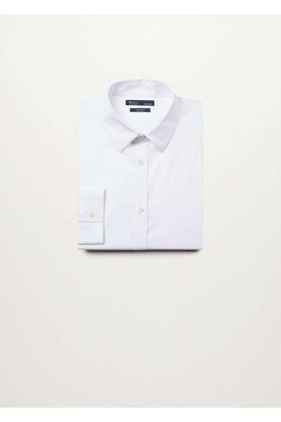 پیراهن آستین بلند مردانه آبی برند mango ا Erkek Beyaz Süper Dar Kesimli Tailored Streç Pamuklu Gömlek 77070502|پیشنهاد محصول