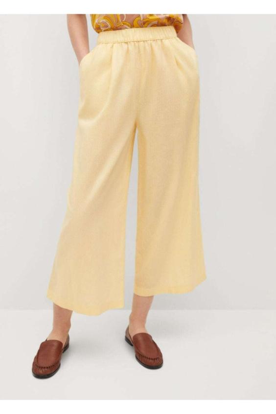 شلوار راحتی زنانه زرد مانگو ا Kadın Sarı Keten Karışımlı Pantolon Etek|پیشنهاد محصول