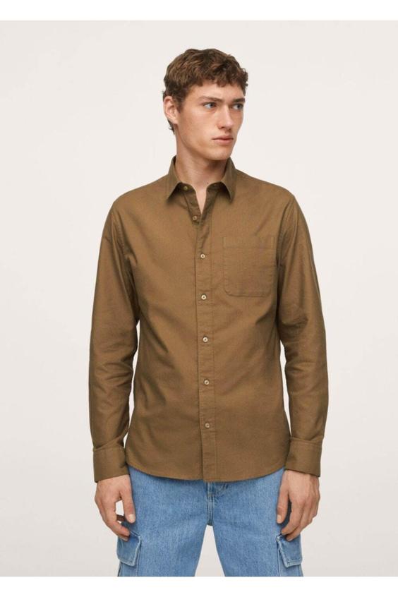 پیراهن آستین بلند مردانه قهوه ای برند mango ا Erkek Kahverengi Pamuklu Oxford Gömlek|پیشنهاد محصول