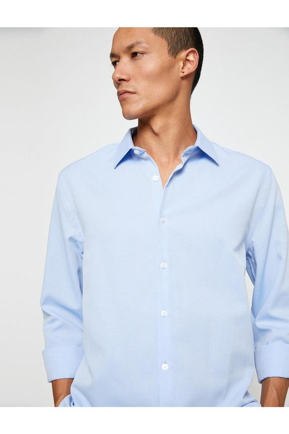 پیراهن آستین بلند مردانه آبی کوتون ا Basic Gömlek Klasik Manşet Yaka Uzun Kollu|پیشنهاد محصول