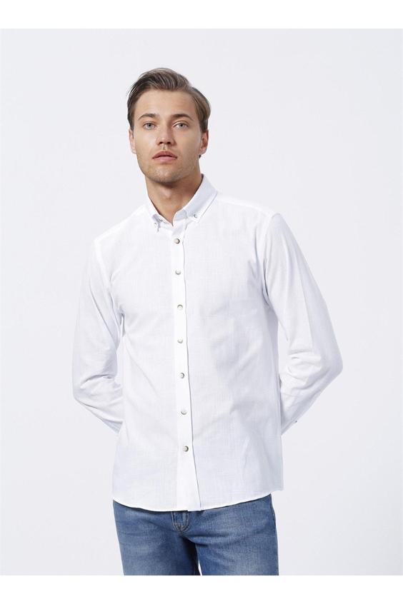 پیراهن آستین بلند مردانه سفید پیر کاردین ا Düğmeli Yaka Düz Beyaz Slim Fit Erkek Gömlek|پیشنهاد محصول