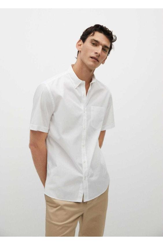 پیراهن آستین کوتاه مردانه سفید مانگو ا Kadın Beyaz Erkek Beyaz Regular Kesim Pamuklu Gömlek|پیشنهاد محصول