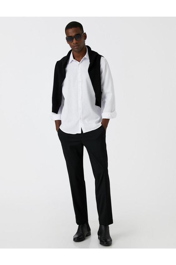 پیراهن آستین بلند مردانه سفید کوتون ا Basic Gömlek Klasik Yaka|پیشنهاد محصول