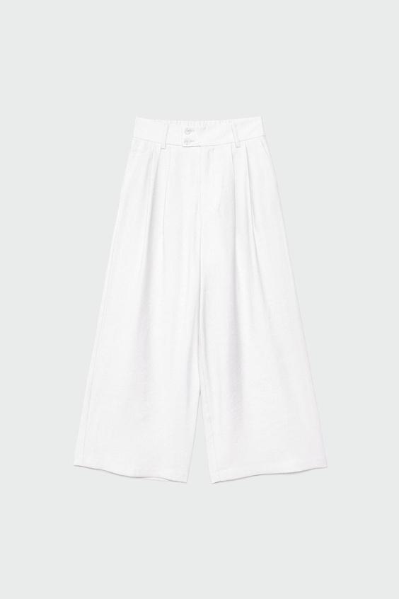 شلوار روزمره زنانه سفید برند stradivarius ا Keten Karışımlı Culotte Pantolon|پیشنهاد محصول