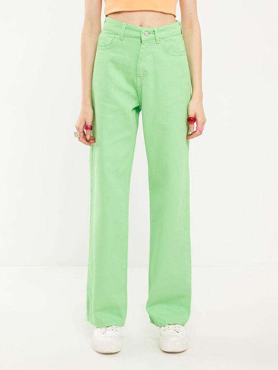 شلوار جین زنانه سبز برند QUZU ا Standart Fit Düz Geniş Paça Kadın Jean Pantolon|پیشنهاد محصول