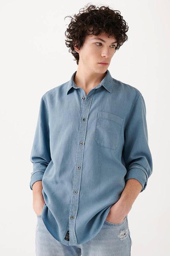پیراهن آستین بلند مردانه آبی ماوی ا M0210209-70769 Uzun Kol Gömlek Denizci|پیشنهاد محصول