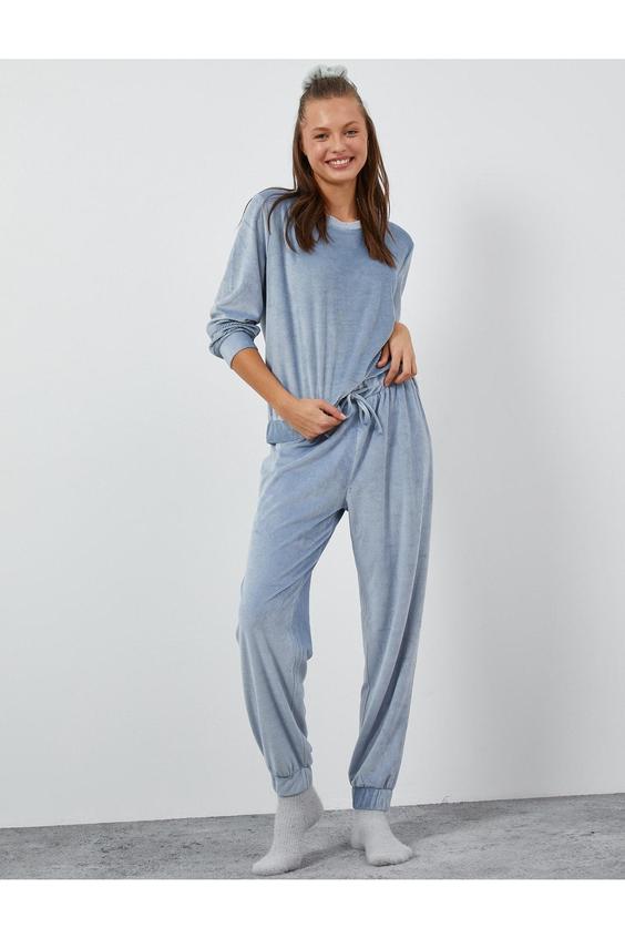 شلوار راحتی زنانه آبی کوتون ا Jogger Pijama Altı Beli Bağcıklı|پیشنهاد محصول