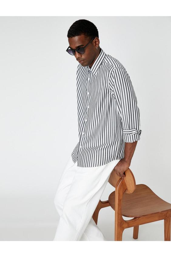 پیراهن آستین بلند مردانه سیاه سفید کوتون ا Basic Gömlek Klasik Yaka|پیشنهاد محصول