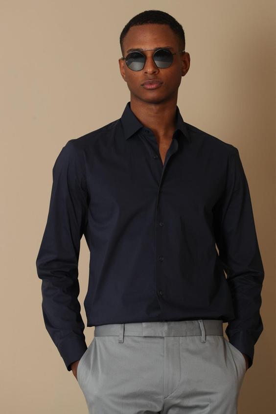 پیراهن آستین بلند مردانه سیاه برند lufian ا Austın Erkek Basic Gömlek Lacivert|پیشنهاد محصول
