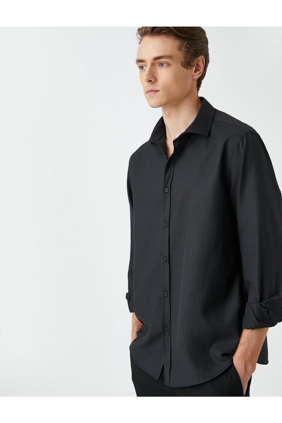 پیراهن آستین بلند مردانه سیاه کوتون ا Basic Gömlek Klasik Manşet Yaka Uzun Kollu Dar Kesim|پیشنهاد محصول
