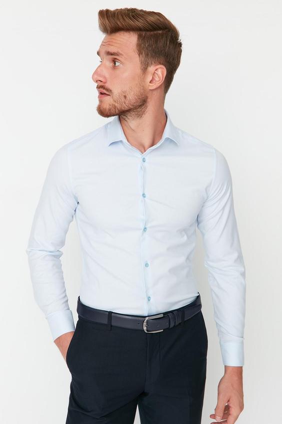 پیراهن آستین بلند مردانه آبی ترندیول من ا Mavi Erkek Slim Fit Yarım İtalyan Yaka Oxford Basic Gömlek TMNAW23GO00048|پیشنهاد محصول