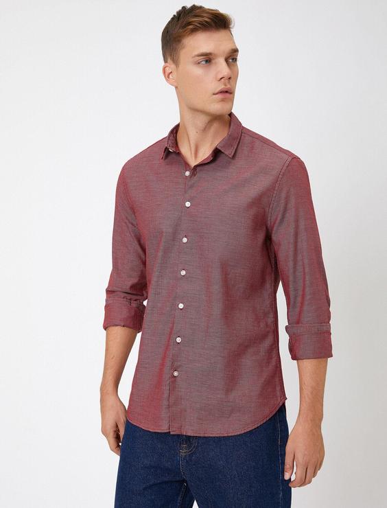 پیراهن آستین بلند مردانه زرشکی کوتون ا Klasik Yaka Gömlek|پیشنهاد محصول