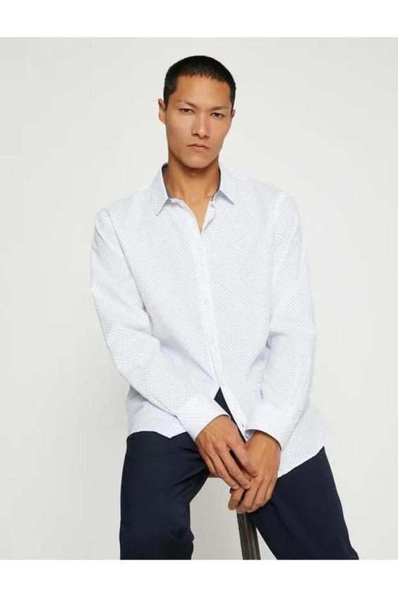 پیراهن آستین بلند مردانه سفید کوتون ا Erkek Basic Gömlek Klasik Yaka Uzun Kollu Slim Fit|پیشنهاد محصول