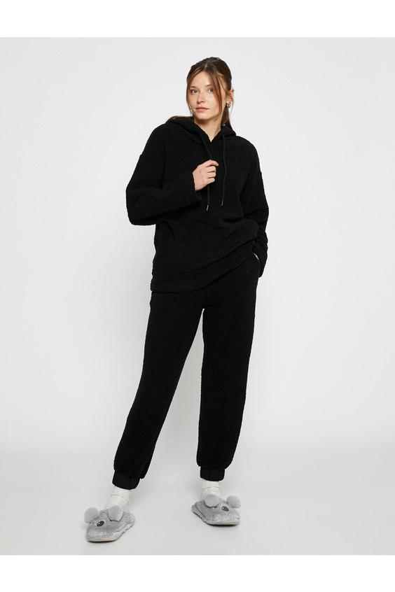 شلوار راحتی زنانه سیاه کوتون ا Peluş Jogger Pijama Altı Beli Bağcıklı Cep Detaylı|پیشنهاد محصول