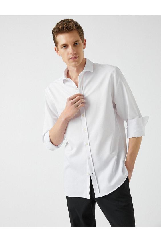 پیراهن آستین بلند مردانه سفید کوتون ا Slim Fit Basic Gömlek|پیشنهاد محصول