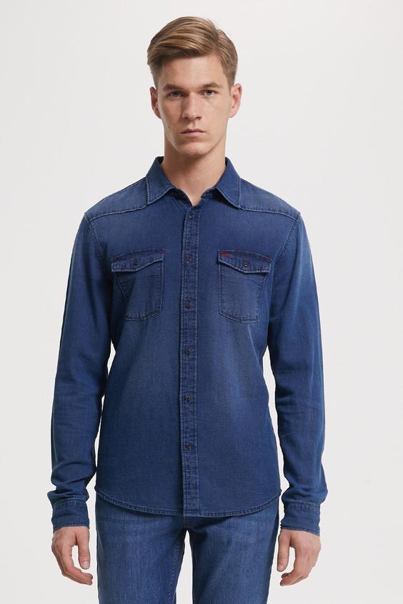 پیراهن آستین بلند مردانه آبی برند lee cooper ا Erkek William 9 Jean Uzun Kol Gömlek 192 LCM 141005|پیشنهاد محصول
