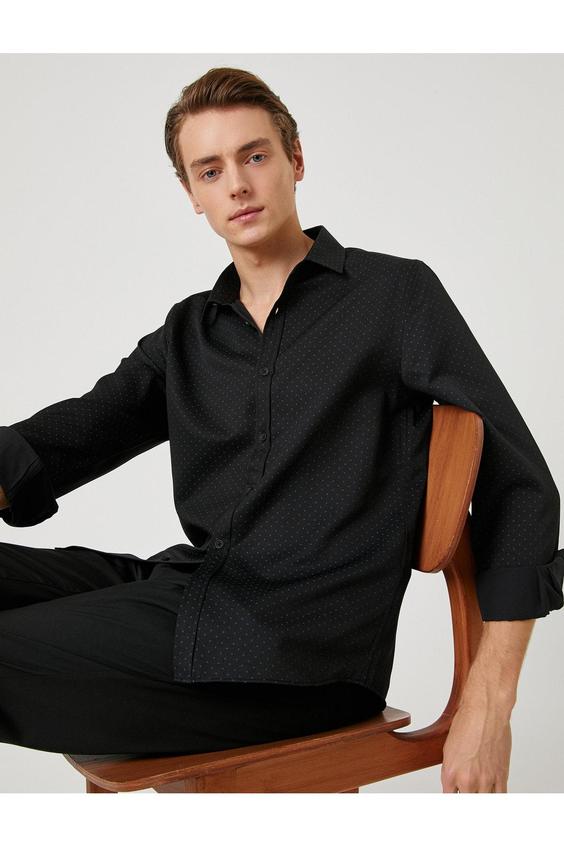 پیراهن آستین بلند مردانه سیاه کوتون ا Puantiyeli Gömlek Klasik Yaka Uzun Kollu|پیشنهاد محصول