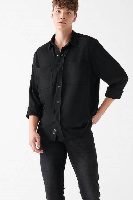 پیراهن آستین بلند مردانه سیاه ماوی ا Erkek Uzun Kol Gömlek|پیشنهاد محصول