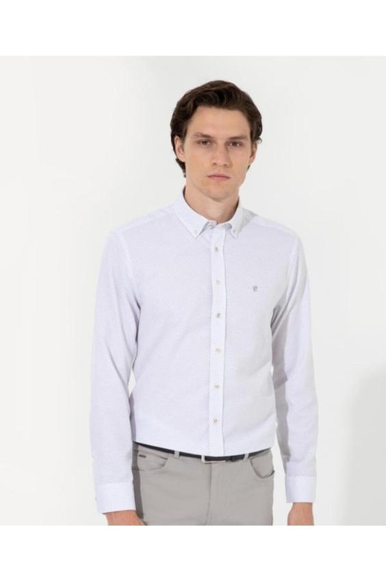 پیراهن آستین بلند مردانه سفید برند pierre cardin ا Beyaz Gömlek Antrasit Slim Fit|پیشنهاد محصول