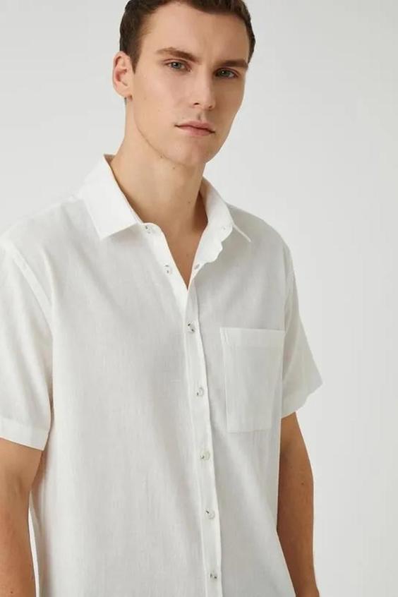 پیراهن آستین کوتاه مردانه سفید کوتون ا Erkek Gömlek 3sam60001hw001|پیشنهاد محصول
