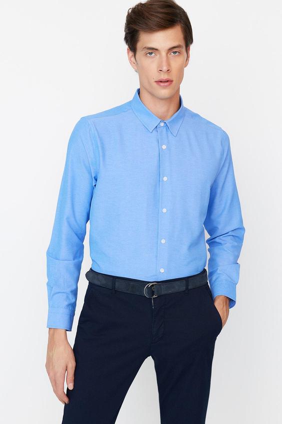 پیراهن آستین بلند مردانه آبی ترندیول من ا Indigo Erkek Slim Fit Gömlek TMNAW23GO00150|پیشنهاد محصول