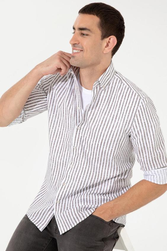 پیراهن آستین کوتاه مردانه قهوه ای پیر کاردین ا Erkek Vizon Gömlek|پیشنهاد محصول