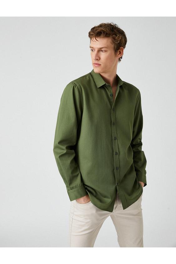 پیراهن آستین بلند مردانه سبز کوتون ا Slim Fit Basic Gömlek|پیشنهاد محصول