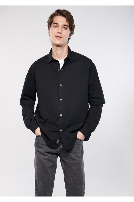 پیراهن آستین بلند مردانه سیاه ماوی ا Siyah Gömlek Oversize / Geniş Kesim 0210520-900|پیشنهاد محصول
