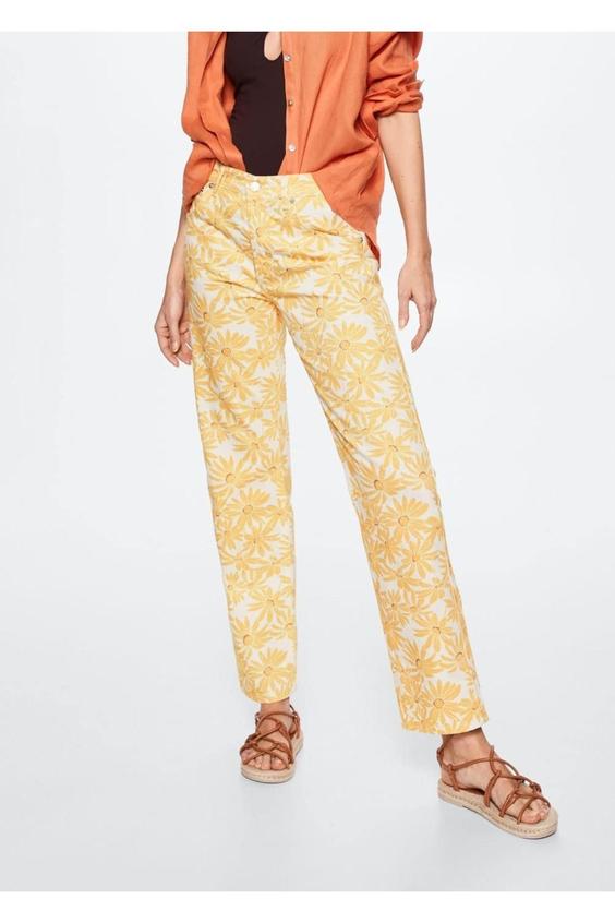 شلوار جین زنانه زرد برند mango ا Desenli Düz Kesim Jean|پیشنهاد محصول