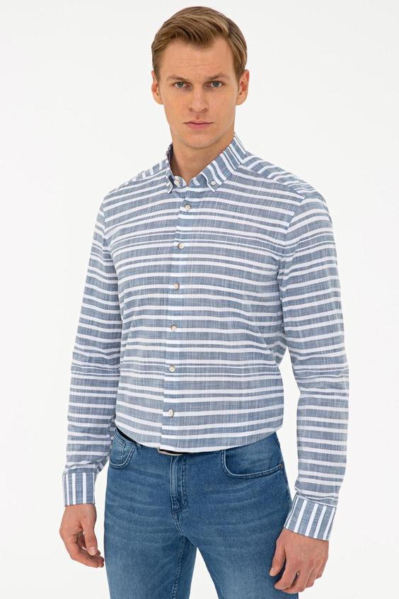 پیراهن آستین بلند مردانه آبی برند pierre cardin ا Lacivert Slim Fit Gömlek|پیشنهاد محصول