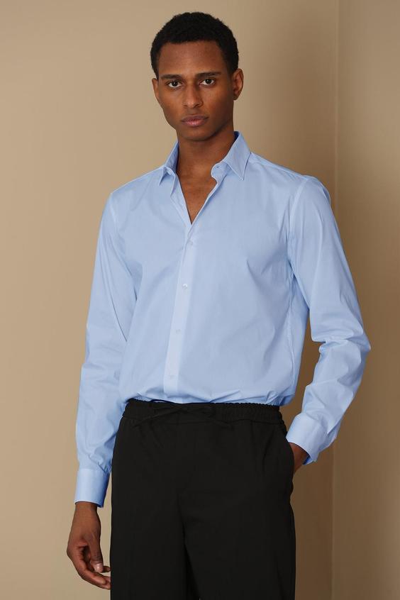 پیراهن آستین بلند مردانه آبی برند lufian ا Austın Erkek Basic Gömlek Slim Fit Mavi|پیشنهاد محصول