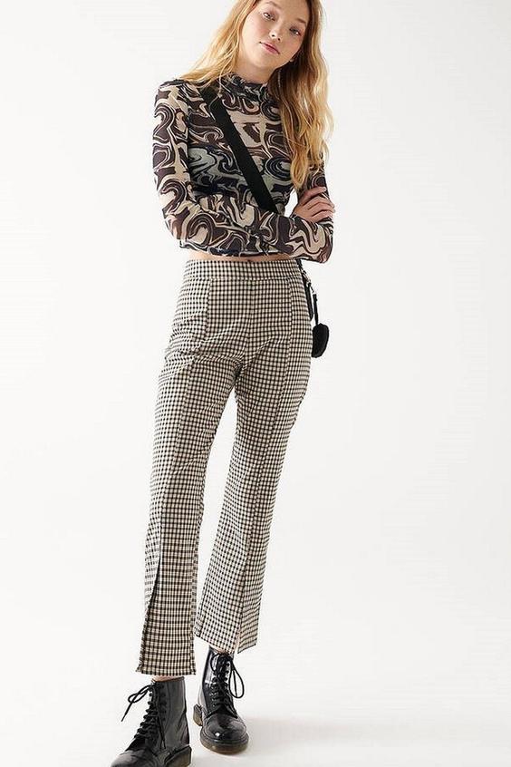 شلوار روزمره زنانه بژ ماوی ا Kadın Mini Kareli Pantolon|پیشنهاد محصول