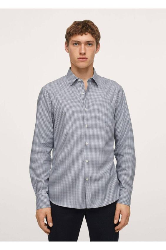 پیراهن آستین بلند مردانه آبی مانگو ا Erkek Mavi Pötikareli Pamuklu Gömlek|پیشنهاد محصول