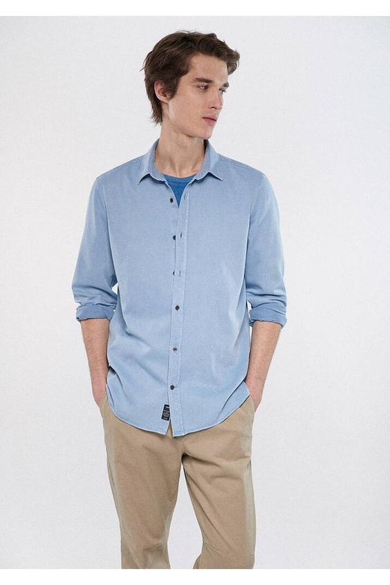 پیراهن آستین بلند مردانه آبی ماوی ا Cepsiz Slim Fit Gömlek 210490|پیشنهاد محصول