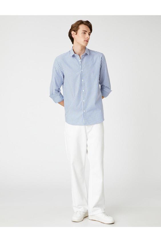 پیراهن آستین بلند مردانه آبی کوتون ا Klasik Yaka Gömlek Uzun Kollu|پیشنهاد محصول