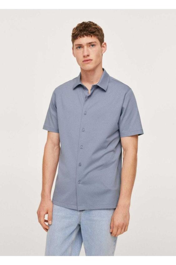 پیراهن آستین کوتاه مردانه آبی برند mango ا Pamuklu Termoregülatör Gömlek|پیشنهاد محصول