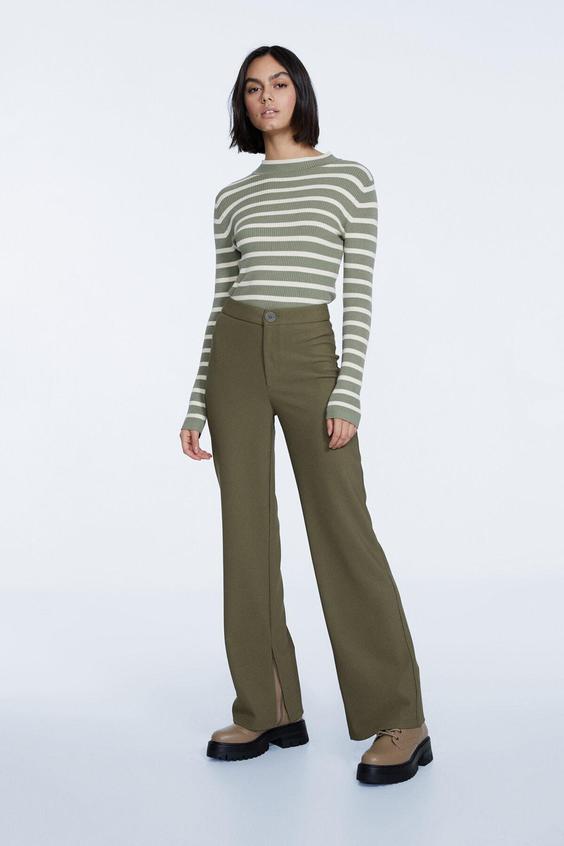 شلوار روزمره زنانه سبز برند stradivarius ا Paçaları Yırtmaçlı Pantolon|پیشنهاد محصول
